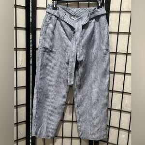 Chico's Blue and White Striped LINEN PANTS, COASTAL, RESORT WEAR WOMENS SIZE 2